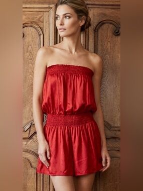 Sofia Made in Italy Red Silk Strapless Dress